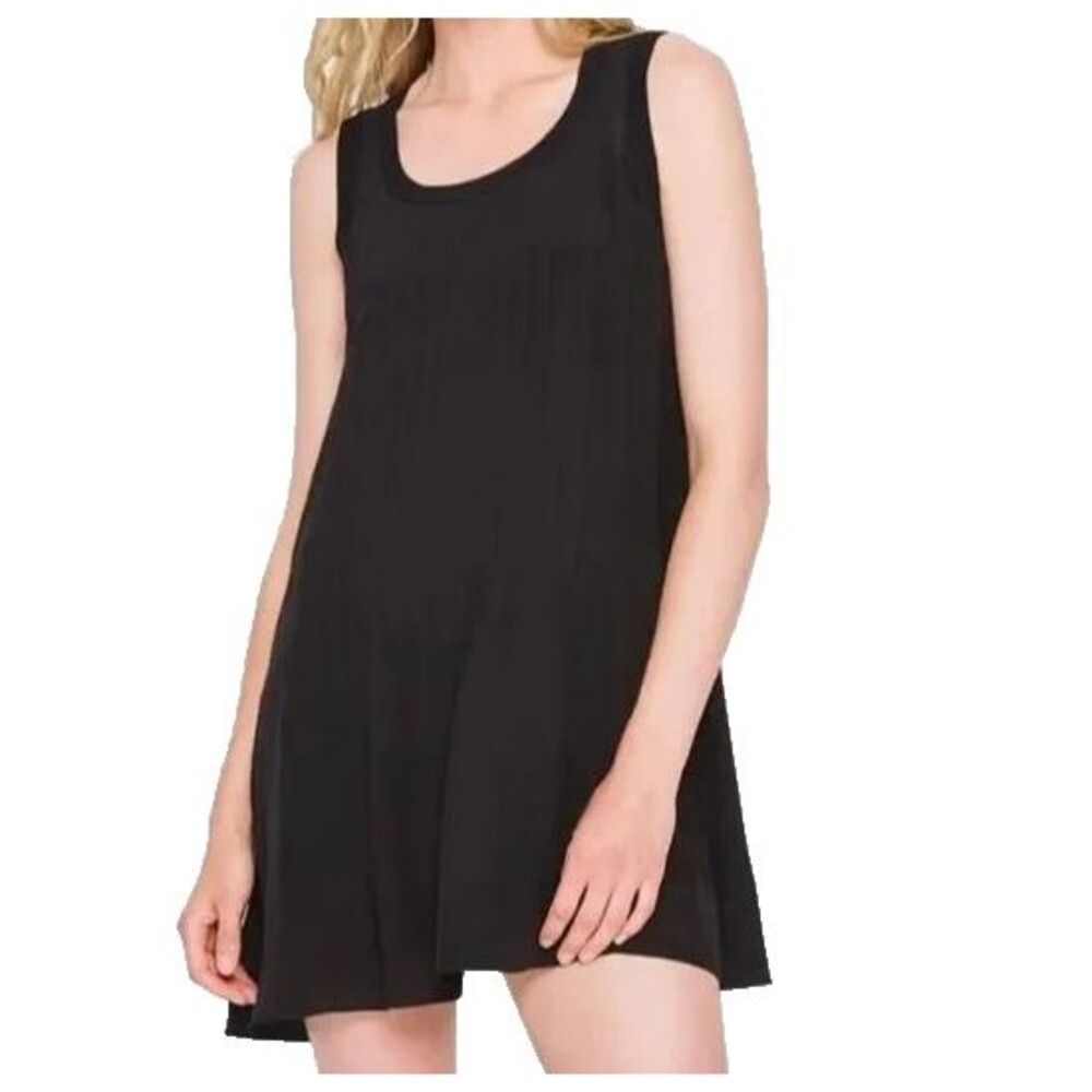 Club Monaco Dress XS 0 100% Silk Black Pintuck Swing Scoop Neck Minimalist NWT